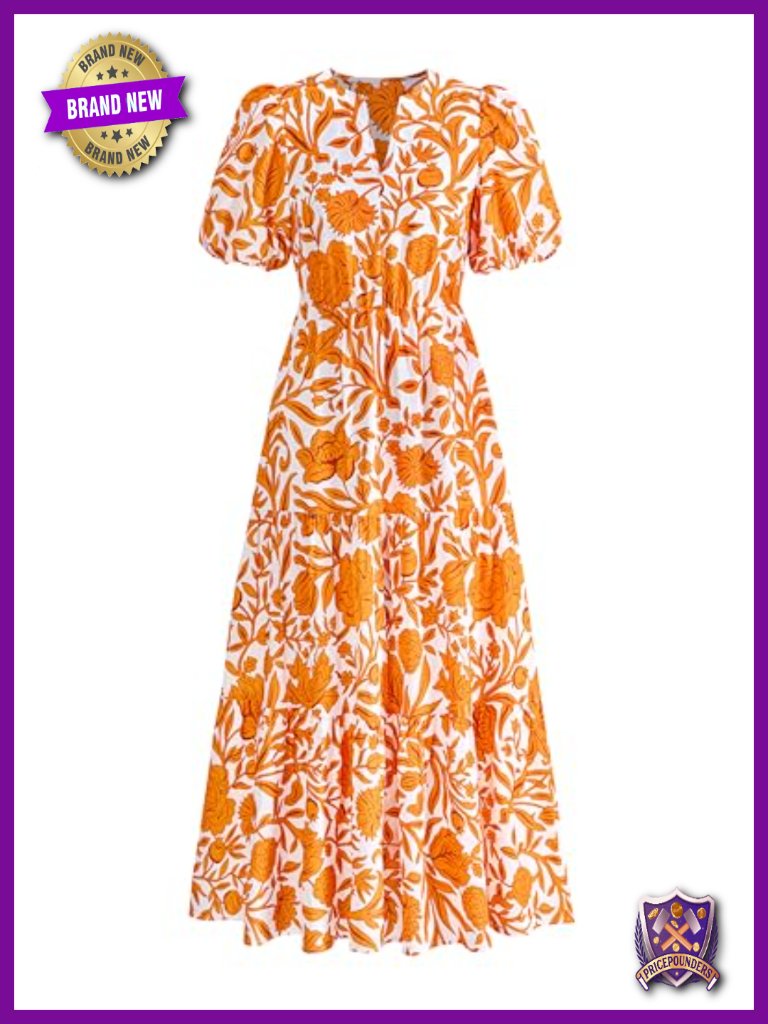 Womens Boho Floral Tiered Ruffle Maxi Dress With Pockets